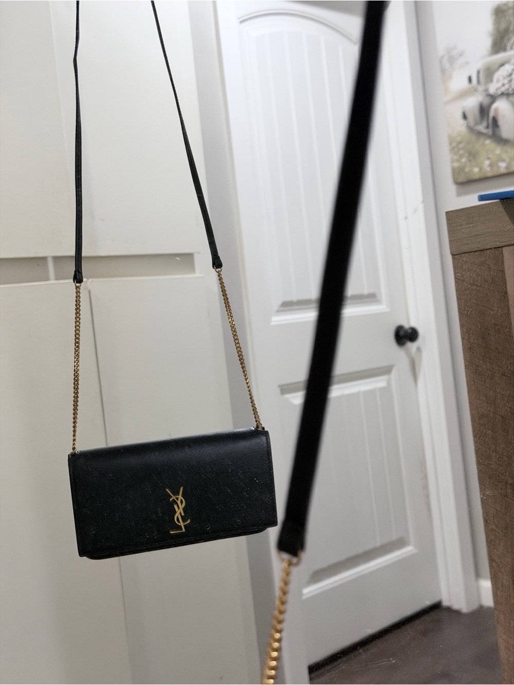Saint Laurent Black Leather Crossbody with Gold YSL Logo